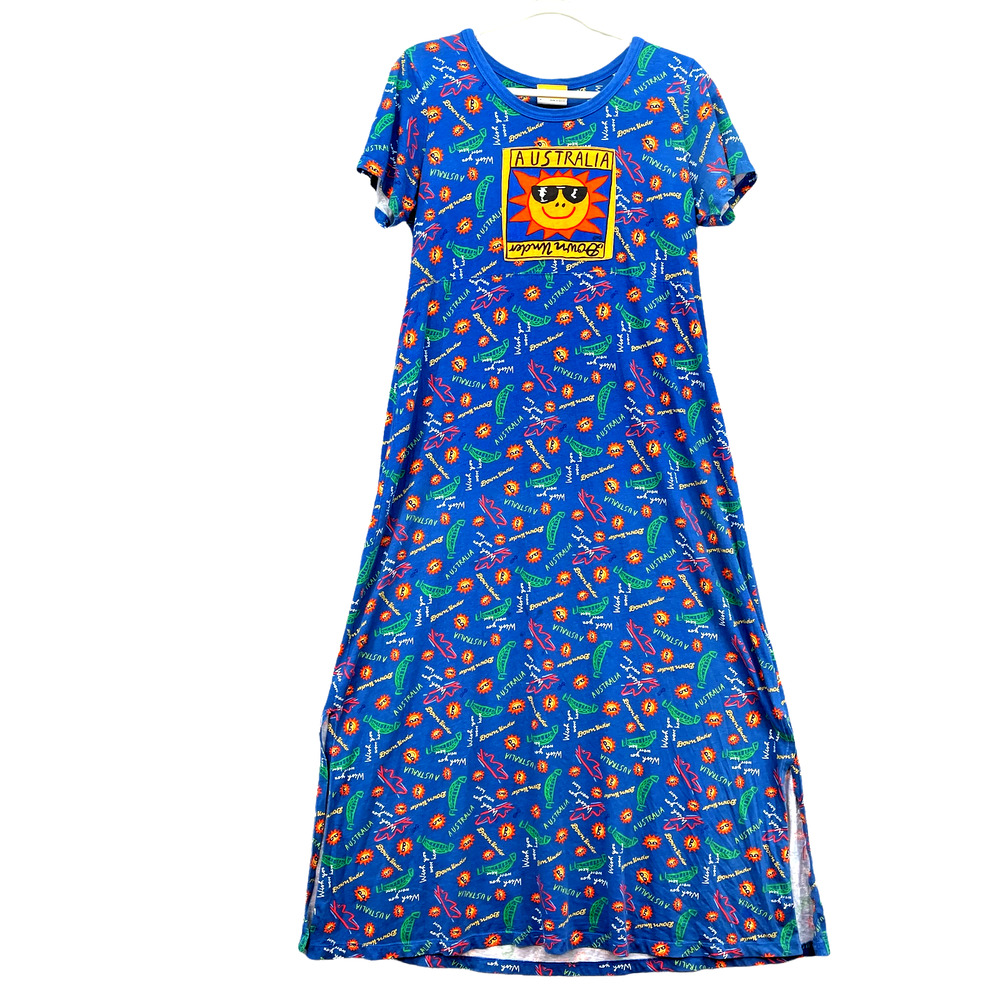 Ken Done Down Under Beach Theme Maxi Dress Size M Art to Wear Boho Vintage 90s